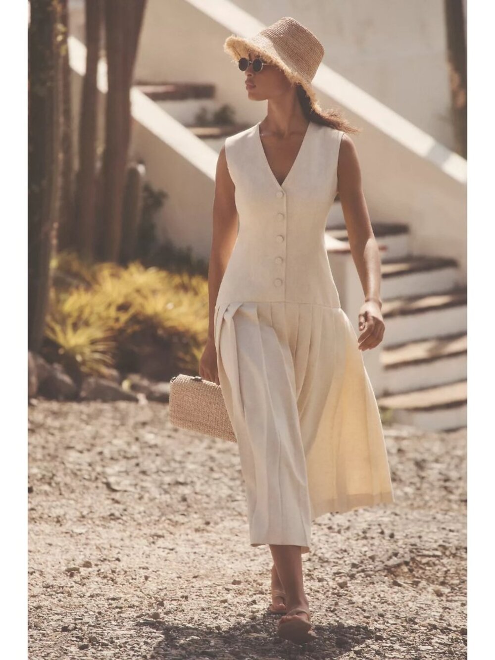 Lovaan Elly Pleated Button-Front Drop Waist Midi Dress 10